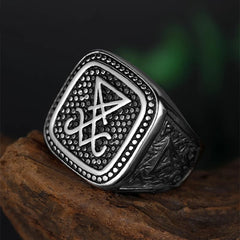 Men's Simple Titanium Satan Sheep Head Logo Ring