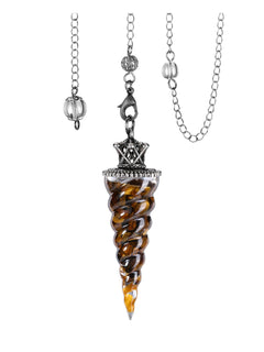 GEHECRST Tiger Eye Healing Crystal Pendulum for Divination Dowsing Natural Quartz Crystal Pointed Resin Pendulum Crystal Spiritual Gemstone Pendant for Witchcraft Reiki Positive Energy