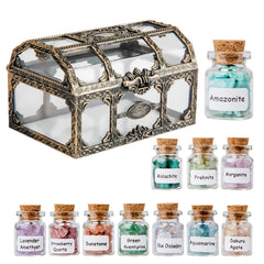 Crystal Chips Gemstone Bottles Set of Different Mini Crystals for Spell Jars Healing Crystals for Witchcraft in Vintage Box Chakra Crystals and Healing Stones Set Witch Gifts Witchcraft Supplies