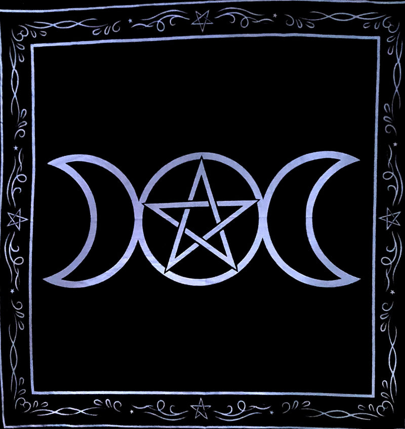 Altar Tarot Cloth: Triple Goddess with Pentagram Cloth Tentacle Pegan Triquetra Flannel Sun Moon Tablecloth Witchcraft Man Cave Room Bar Home Wall Decor (Triple Goddess Pentagram 26 x 26 Inches)