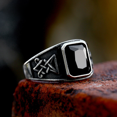 Beier Stainless Steel Lucifer Satan Ring with Gemstone