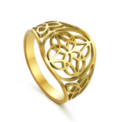 TEAMER Witches Knot Ring Stainless Steel Witchcraft Celtic Amulet Ring Geometric Celtic Knot Ring Vintage Jewelry For Women (10 Style 1-Gold)