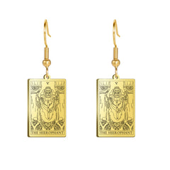 TEAMER Tarot Cards Dangle Earrings Stainless Steel Vintage Amulet Wiccan Jewelry for Women (Gold-THE HIEROPHANT)