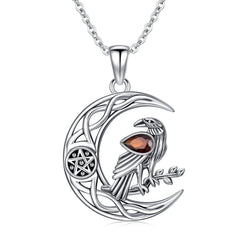 KoyeKei Raven Necklace 925 Sterling Silver Viking Crow Pendant Pentagram Pentacle Pagan Necklace Wiccan Witch Jewelry Witchy Gifts for Women