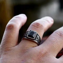 Beier Stainless Steel Lucifer Satan Ring with Gemstone