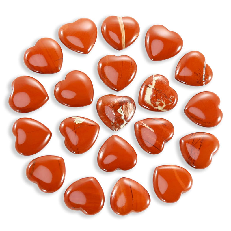 Nvzi Tumbled Polished Natural Red Jasper Crystal Heart Stones Crystals and Healing Stones Quartz Bulk for Wicca Reiki Healing Energy Chakra Stones Witchcraft Supplies(20Pcs)