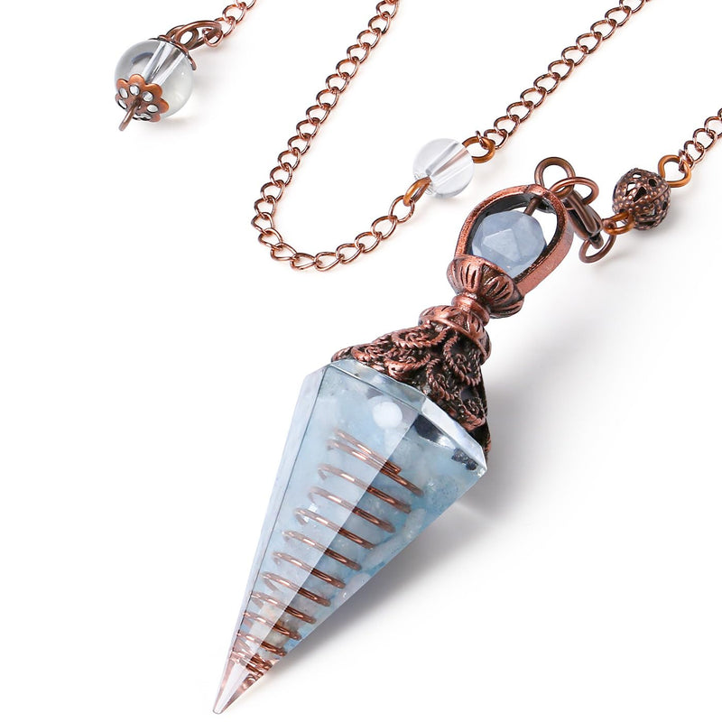 DUQGUHO Crystal Pendulums Aquamarine Healing Crystal Pendulum Spiritual Hexagonal Pointed Cone Resin Pendants Witchcraft Energy Balancing Accessories Divination Dowsing Tools 1PC