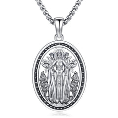 Aniu Triple Moon Goddess Necklace for Women Men S925 Sterling Silver Wiccan Protection Amulet Necklace Witches Pagan Pendant Gift Jewelry