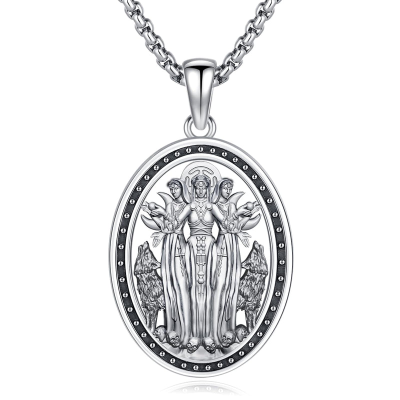Aniu Triple Moon Goddess Necklace for Women Men S925 Sterling Silver Wiccan Protection Amulet Necklace Witches Pagan Pendant Gift Jewelry