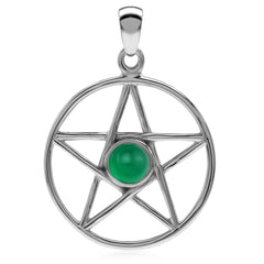 Silvershake Genuine Emerald Green Onyx 925 Sterling Silver Pentagram Star Pentacle Wiccan Pendant Jewelry