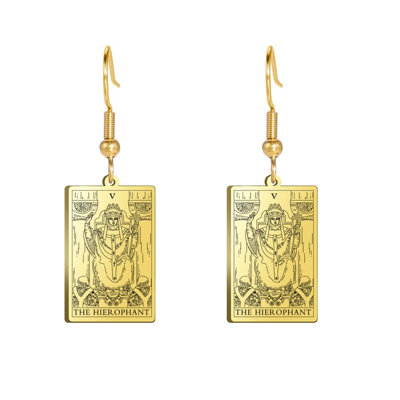 TEAMER Tarot Cards Dangle Earrings Stainless Steel Vintage Amulet Wiccan Jewelry for Women (Gold-THE HIEROPHANT)