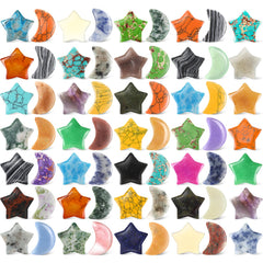 Nuenen 72 Pieces Star and Moon Stones Crystal Bulk Worry Stones Moon Shaped Star Thumb Gemstones Polished Moon Pocket Star Palm Stones Bulk for Witchcraft DIY Meditation Reiki Balancing Decor (Medium)