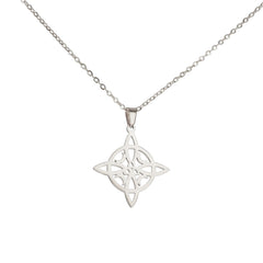 kkjoy Witches Knot Necklace Stainless Steel Magic Knot Pagan Wiccan Symbol Pendant 4-Pointed Celtic Knot Witchcraft Necklace for Women