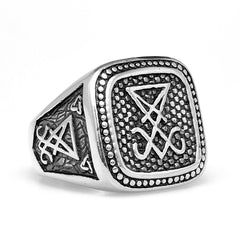 Men's Simple Titanium Satan Sheep Head Logo Ring