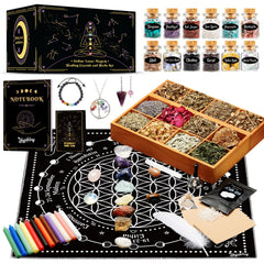 Witchcraft Supplies Kit 80Pack Witch Starter Kit Wiccan Supplies and Tools Witchy Gifts for Beginners Spell Candles Chakra Healing Crystals and Dried Herbs for Zodiac and Lunar Magick