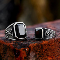 Beier Stainless Steel Lucifer Satan Ring with Gemstone