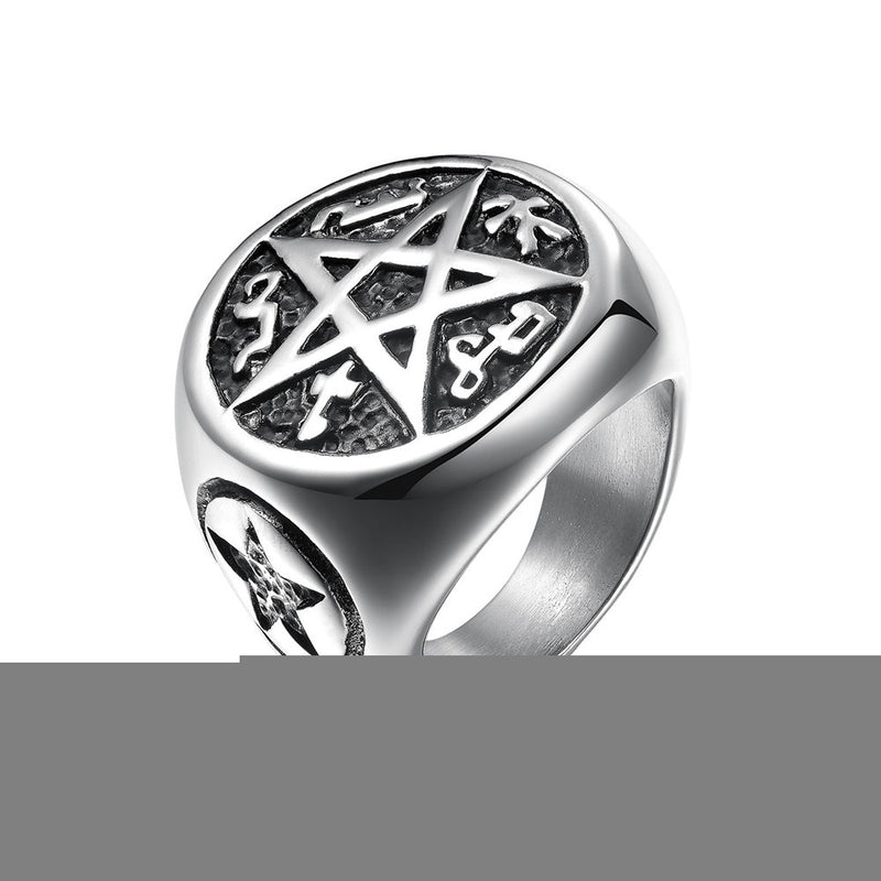 Men's Punk Satan Star Titanium Steel Ring HF004
